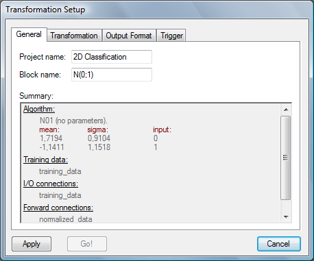 transformation setup - info