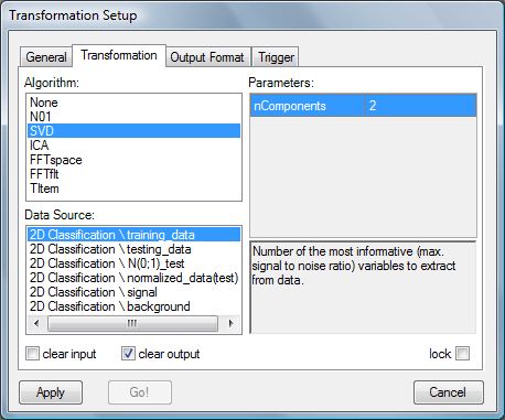 transformation setup - algorithm