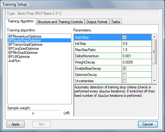 training setup window