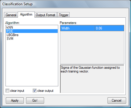 algorithm setup window